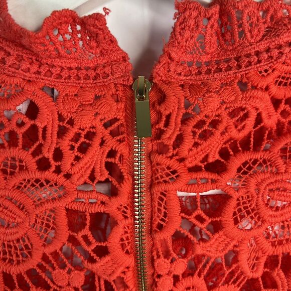 Nanette Lepore Size M Blouse Coral Floral Lace Mock Neck Sleeveless Exposed Zip - Picture 7 of 10